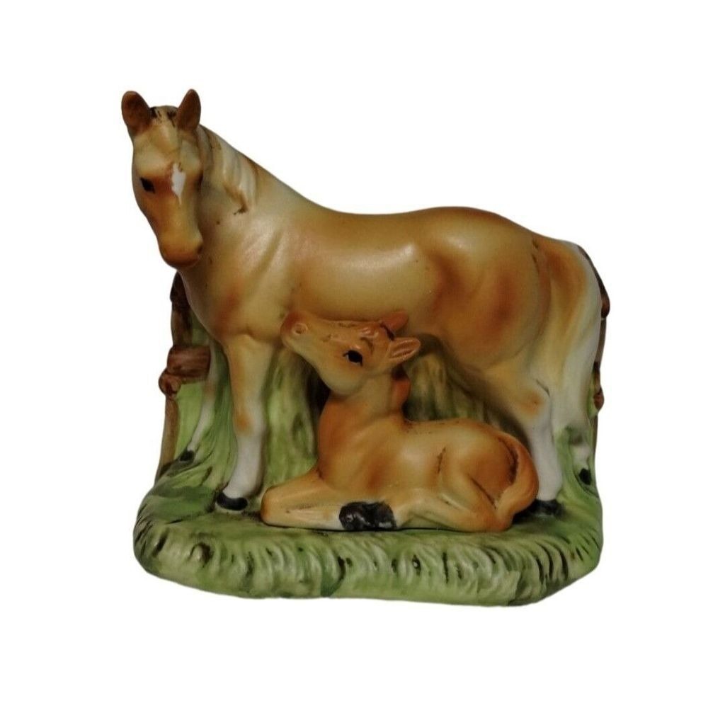 Vintage Relpo 1934 Horse Mare and Foal Ceramic Planter Made in Japan Tan Brown